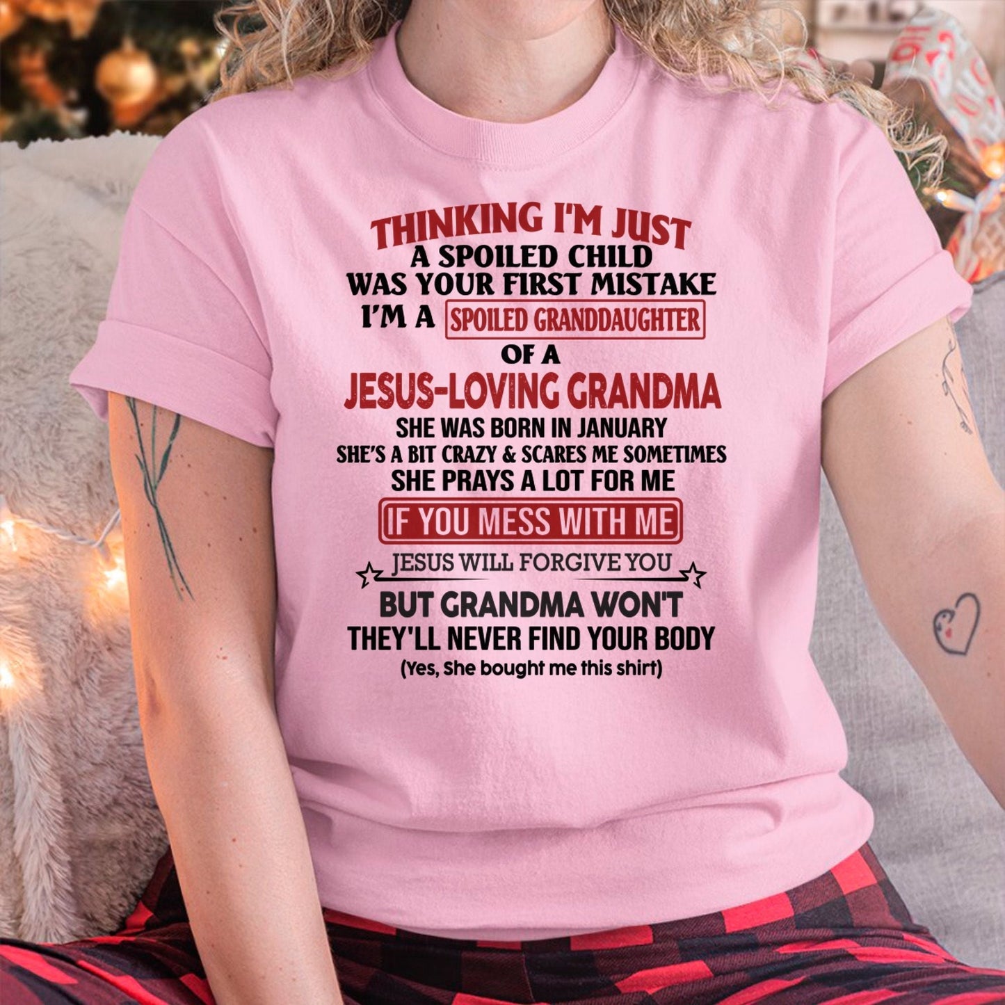 Christian Girl Shirt – Spoiled by Grandma January Edition – From Grandma to Granddaughter tracy01 (SKU07-181-01)