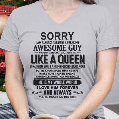 Sorry I am already taken by a freaking awesome guy - Gift for Wife From Husband - tracy00 (SKU08-25-00)