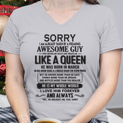 March - Sorry I am already taken by a freaking awesome guy - Gift for Wife From Husband - tracy03 (SKU08-25-03)