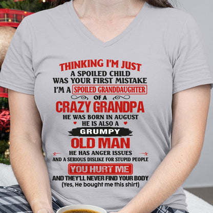 Spoiled Granddaughter of a Crazy Grandpa Shirt – Birthday Gift from August Grandpa / Man - XUAN08 (SKU12-200-08)